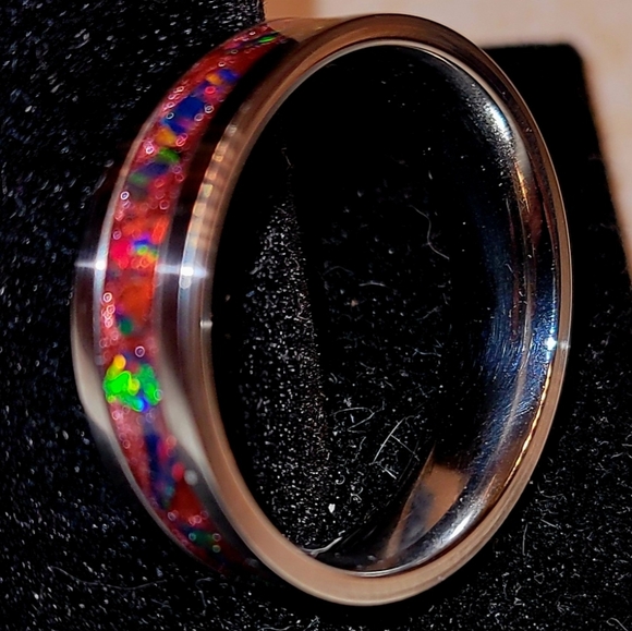 Custom crushed opal inlay ring - Picture 1 of 4